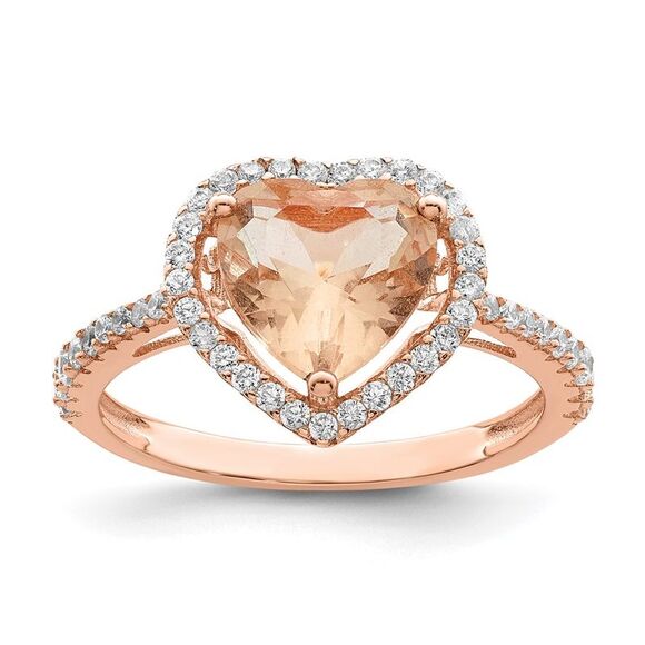 Kazi Luxury Sterling Silver Rose-tone Pink & White CZ Heart Ring
